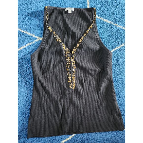 Cache Women's Sequin Basic Stretchy Top L - Picture 1 of 6